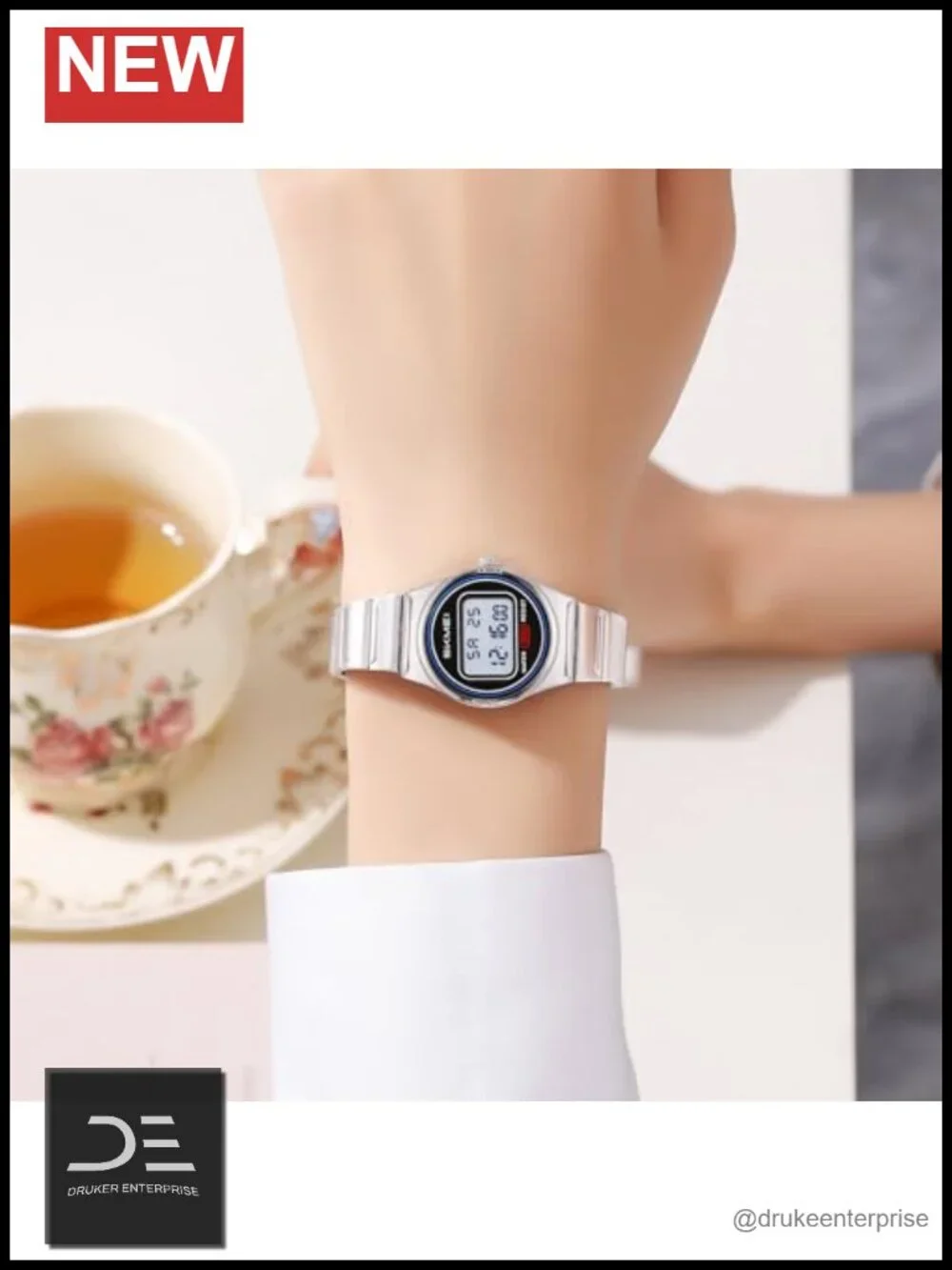 Vintage Digital Watch with Stainless Steel Bracelet, Water Resistant